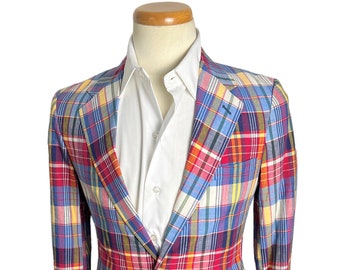 Vintage 1980s POLO RALPH LAUREN Madras Plaid Cotton Sport Coat ~ size 34 ~ Extra Small ~ jacket / blazer ~ Preppy / Ivy / Trad ~