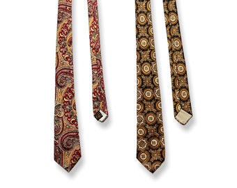 Lot of 2 ~ Vintage 1950s/1960s Foulard & Paisley Silk Neckties  ~ Preppy / Ivy Style / Trad ~ Tie