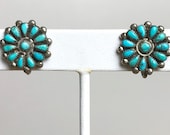 Vintage ZUNI Silver Turquoise Needlepoint Earrings Old Pawn Antique Fred Harvey Era 1940s