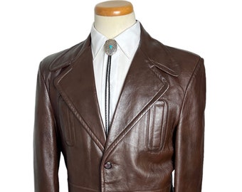 Vintage 1960s/1970s SCULLY LEATHERWEAR Leather Jacket ~ 40 to 42 ~ Blazer / Sport Coat ~ Western / Ranch ~ Belted Back / Norfolk ~ 60s / 70s