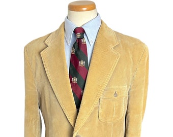 Vintage 1970s Belted Back Corduroy Sport Coat - talla 42 R - chaqueta / blazer - Norfolk - Caza / Hacking - Estilo de la década de 1930