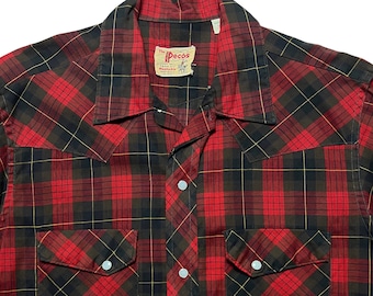 Vintage 1960s PECOS Western Shirt ~ M ~ Westerner ~ Cowboy ~ Rockabilly ~ Pearl Snap Button ~ Plaid