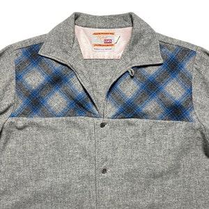 Vintage 1950s LEVI'S Wool Flannel Sport Shirt M Plaid Loop / Camp Collar Rockabilly Italian Collar Plaid Big E Era image 1