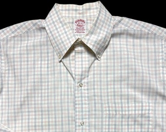 Vintage 1980s USA Made Brooks Brothers Makers Button-Down Shirt ~ 15 1/2 - 34 / M ~ 100% Cotton ~ Windowpane Check Plaid