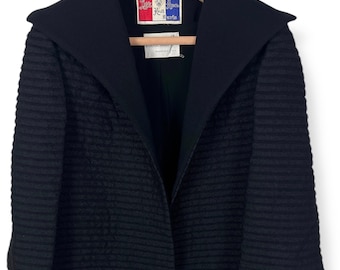 Vintage 1950s/1960s LILLI ANN Schwarze Wollstrick Jacke ~ Schalkragen ~ Gerippt