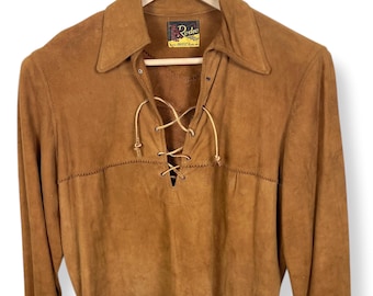 Vintage 1950s Rodeo Sport Togs Deerskin Leather Pullover ~ size S ~ Shirt / Tunic ~ Seattle Woolen Co