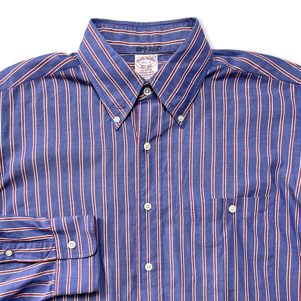 Vintage USA Made Brooks Brothers Button-Down Shirt ~ 16 1/2 - 35 / L ~ 100% Cotton ~ Lightweight ~ Bengal / University Stripe