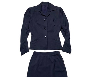 Vintage 1940s/1950s Women's Wool GABARDINE 2pc Suit ~ S ~ jacket / blazer / sport coat / skirt ~ Set ~ Handmacher