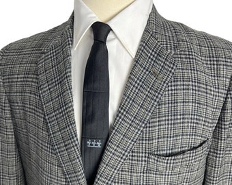 Vintage 1950s/1960s Wool Flannel Glen Plaid Sport Coat ~ 40 S ~ jacket / blazer ~ Preppy / Ivy Style / Trad