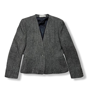 Vintage Women&#39;s EVAN PICONE Wool Tweed Jacket ~ S to M ~ Herringbone ~ Collarless Blazer / Sport Coat ~