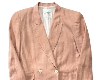 Vintage 1980s/1990s Women's GEORGES MARCIANO Pink Linen Jacket ~ size 4 / Small  ~ Double Breasted / Blazer / Sport Coat ~ Guess Jeans