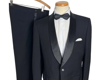 Vintage 1950s Wool 2pc Shawl Collar Tuxedo ~ 40 R ~ Rockabilly Suit ~ Wedding ~ Tux ~