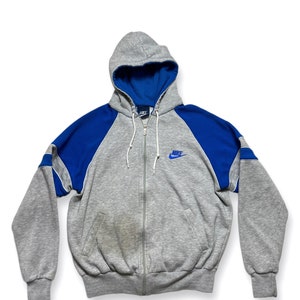 Vintage 1980s NIKE Hooded Sweatshirt L Blue Tag Label Zip