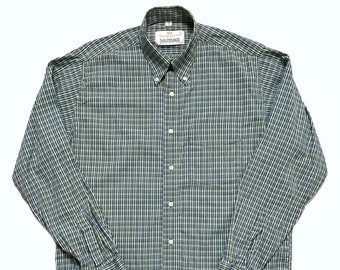 Vintage Made in England VAN HEUSEN Oxford Cloth Button-Down Shirt ~ size M ~ Broadcloth ~ Plaid