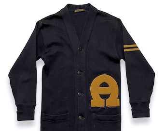 Vintage 1930s AG SPALDING Wool Cardigan ~ men's S ~ Sweater ~ Work Wear ~ Letterman / Varsity ~ Patch