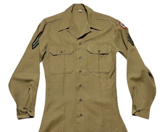 Vintage WWII US Army Wool Field Shirt ~ 15 1/2 - 34 ~ OD ~ Military Uniform ~ Army Service Forces Patch ~ Patches ~ Gas Flap ~ 1940s