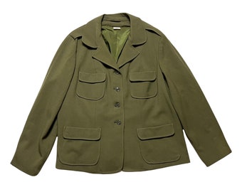 Vintage 1970s Women's US Army OG-108 Field Jacket ~ size L ~ Wool Serge Coat ~ Military Uniform ~ Work Wear ~ OG108