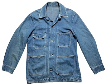Vintage 1960s WRANGLER Blue Bell Denim Chore Jacket ~ size 38 / Small ~ Work Coat ~ Farm / Barn ~ Sanforized ~ Faded