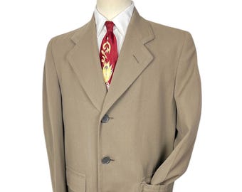 Vintage 1940s BOND CLOTHES Wool Gabardine Overcoat ~ size 40 R ~ Trench Coat / Topcoat ~ Union Made