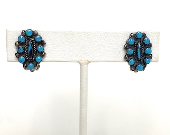 Vintage ZUNI Sterling Silver & Turquoise Needlepoint Earrings ~ Old Pawn ~ Antique ~ Fred Harvey Era ~ Petit Point