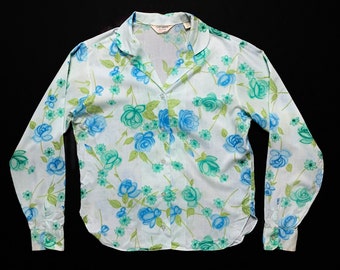 Vintage 1960s Women's LADY ARROW Floral Print Shirt ~ size M ~ Loop Collar Blouse ~ 60s ~ Mod
