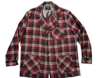 Vintage 1960s Wool O' The West Wool Flannel Topster Jacket ~ XL ~ Plaid ~ Work Wear / Hunting / Hollywood / Rockabilly ~