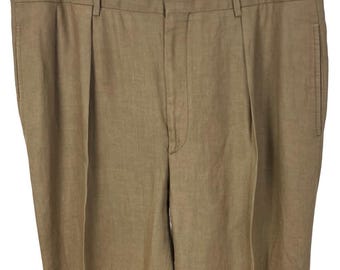 Vintage 1990s POLO RALPH LAUREN Linen Trousers ~ 35 Waist ~ Pants ~ Ivy Style / Preppy / Trad ~ Made in Italy ~
