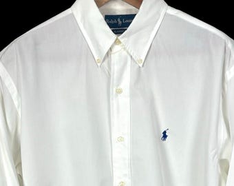 Vintage 90s Polo Ralph Lauren White Button-Down Oxford Shirt, L