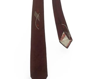 Vintage 1950s Embroidered Silk Necktie ~ Rockabilly ~ VLV ~ Atomic Era ~ Brocade ~ Neck Tie