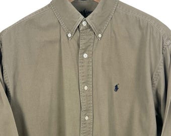 Vintage 1980s POLO Ralph Lauren "Blaire" Button-Down Shirt ~ L ~ Brushed Cotton Twill ~