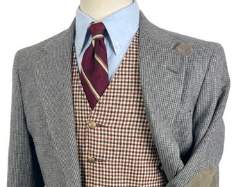 Vintage Stafford Woll-Tweed-Reitjacke ~ Größe 38 R ~ Blazer/Sportjacket ~ Ellbogenpatches ~ Kinnriemen ~ Jagdstil ~ Preppy/Ivy-Stil/Traditionell