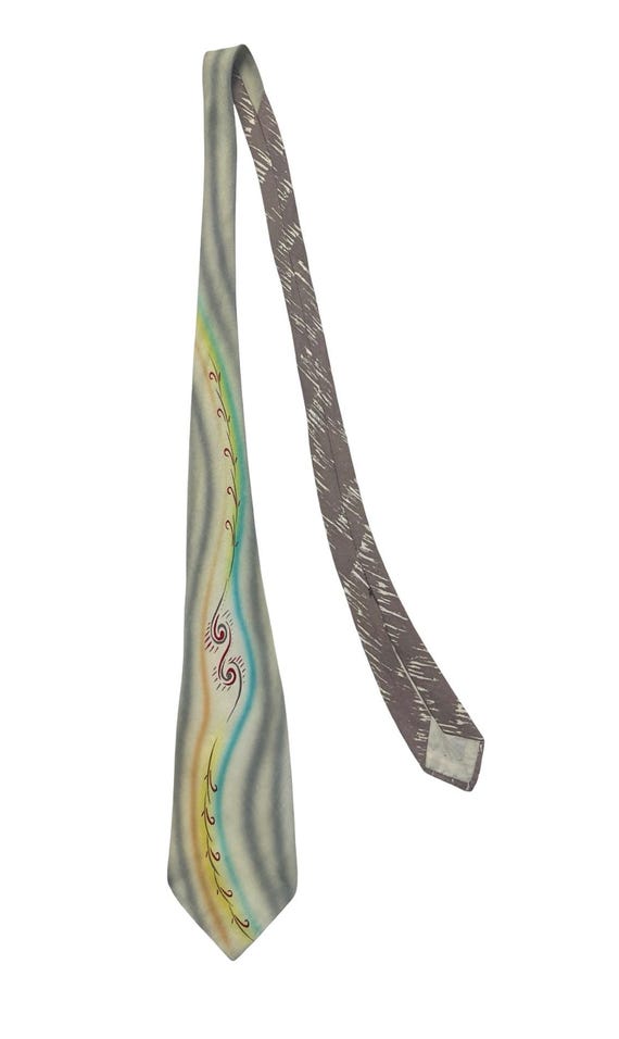Vintage 1940s/1950s Hand Painted Neck Tie ~ Rockabilly ~ VLV ~ Tiki / Atomic