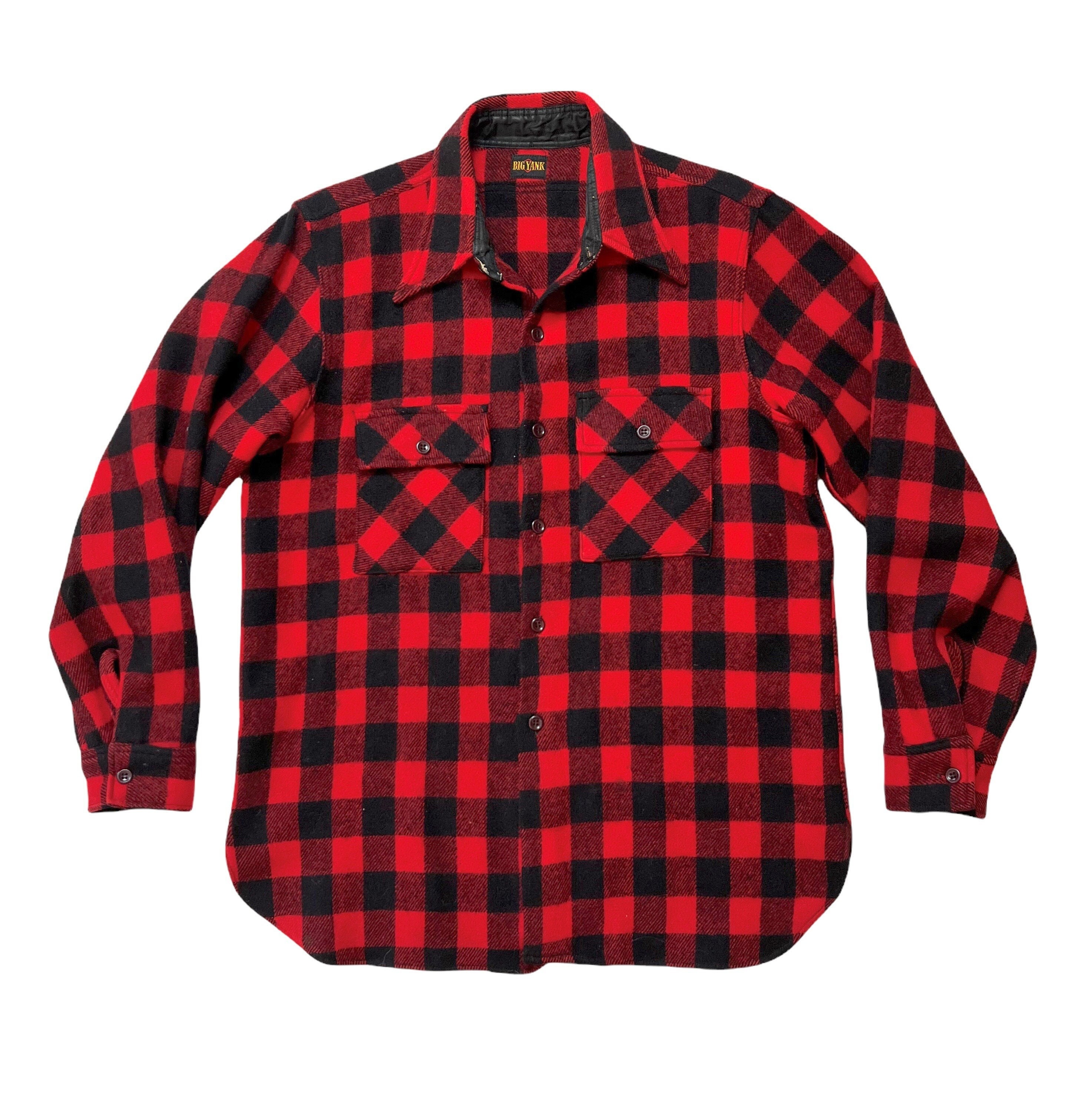Vintage 1940s BIG YANK Wool Flannel Shirt ~ M ~ Buffalo Plaid ~ Gussets ~  Work Wear / Hunting