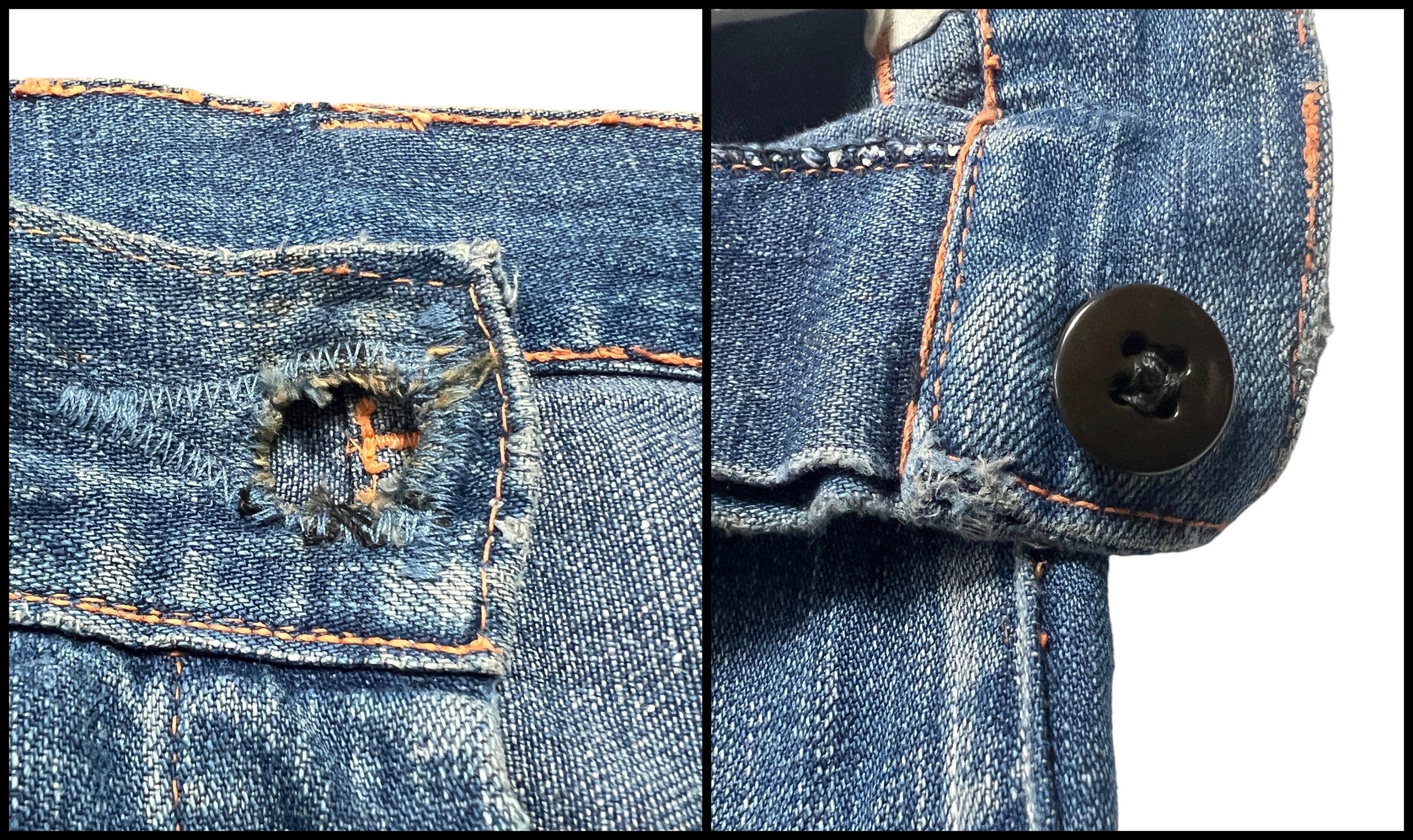 Vintage 1940s TUFFIES Out of the West Jeans ~ 32.5 X 34 ~ Patched