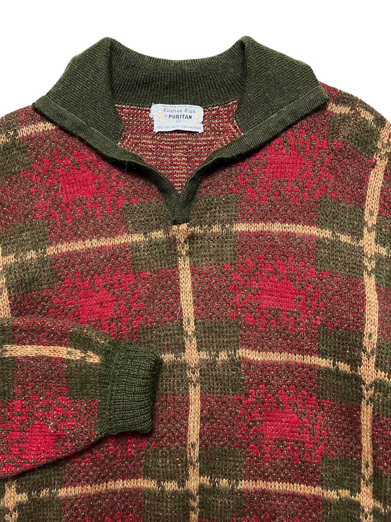 Vintage 1960s PURITAN Citation Club Mohair Sweater size 42 L Preppy / Ivy League / Trad / Mod V-Neck / Collared Pullover image 2