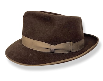 Vintage 1960s Penneys Marathon Fur Felt Fedora ~ size 7 1/8 ~ Whippet / Playboy ~ Bound Edge ~ Work Wear ~