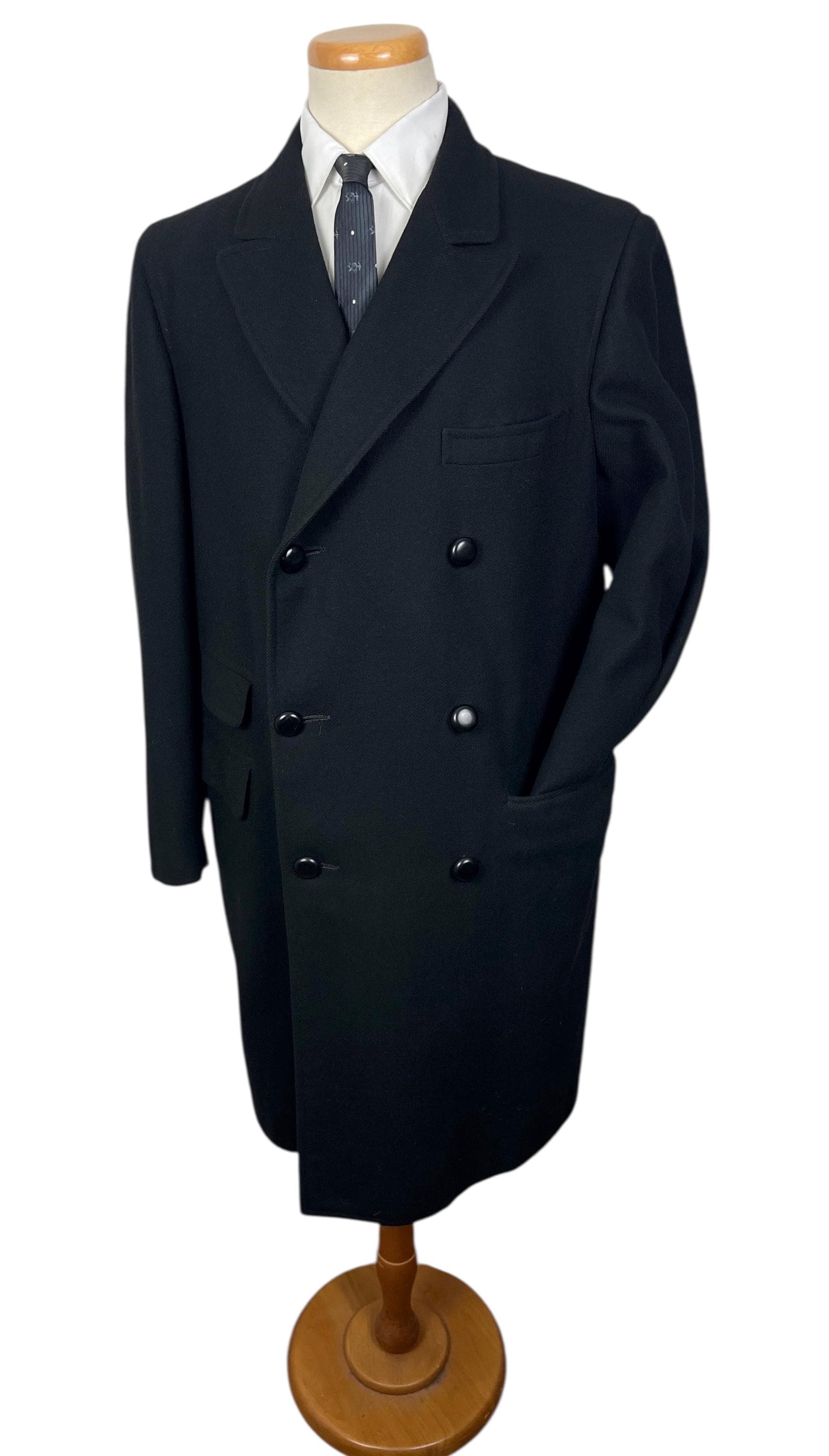 チェスターコート 1950~1960s DOUBLE BREASTED WOOL COAT Vintage 1950s/1960s Double-breasted Wool Overcoat ~ 40 R ~ Peaked