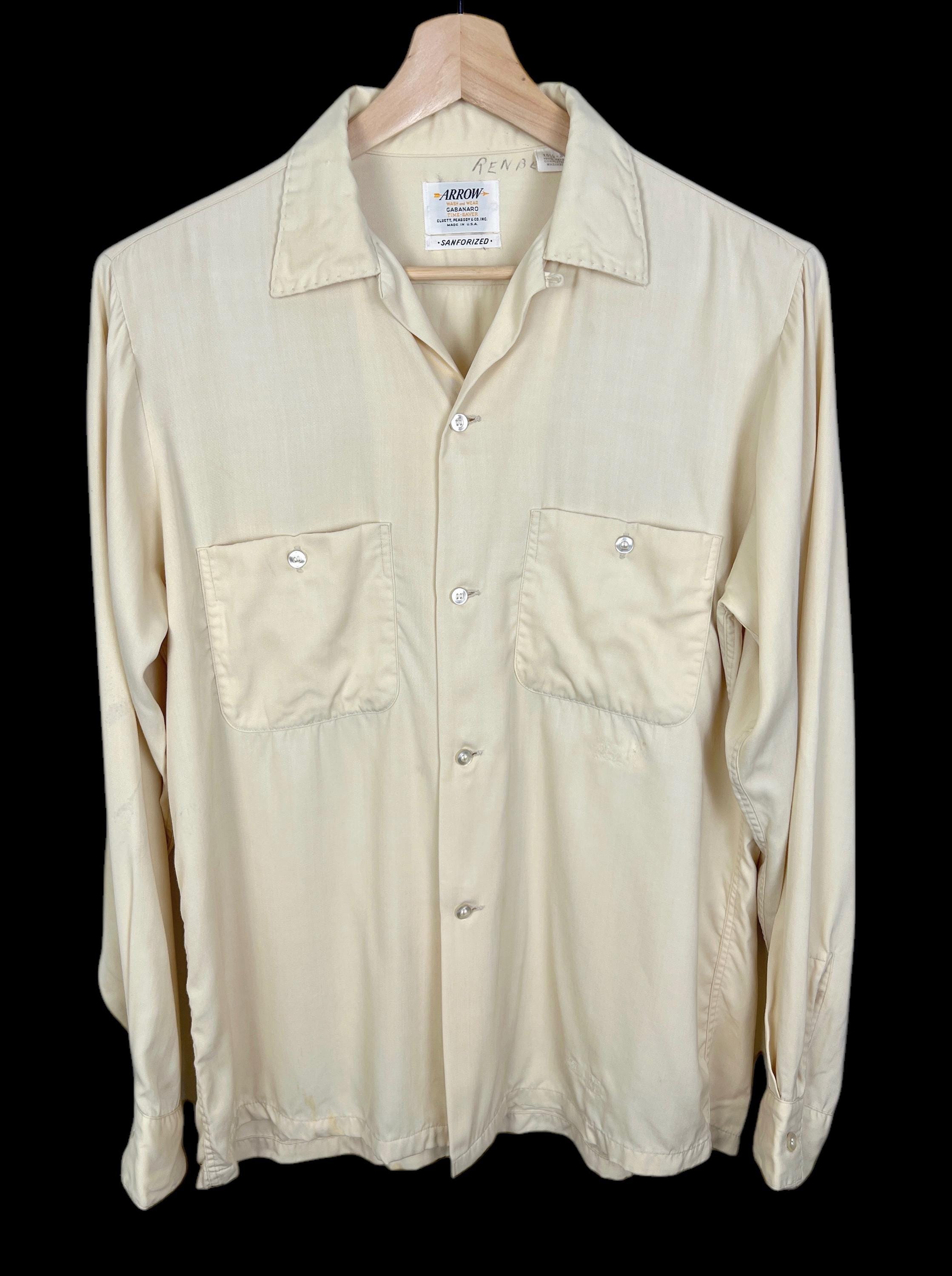 トップス 50s-60s arrow rayon gabagine shirt Vintage 1950s ARROW GABANARO Rayon Gabardine Sport Shirt ~ Size M