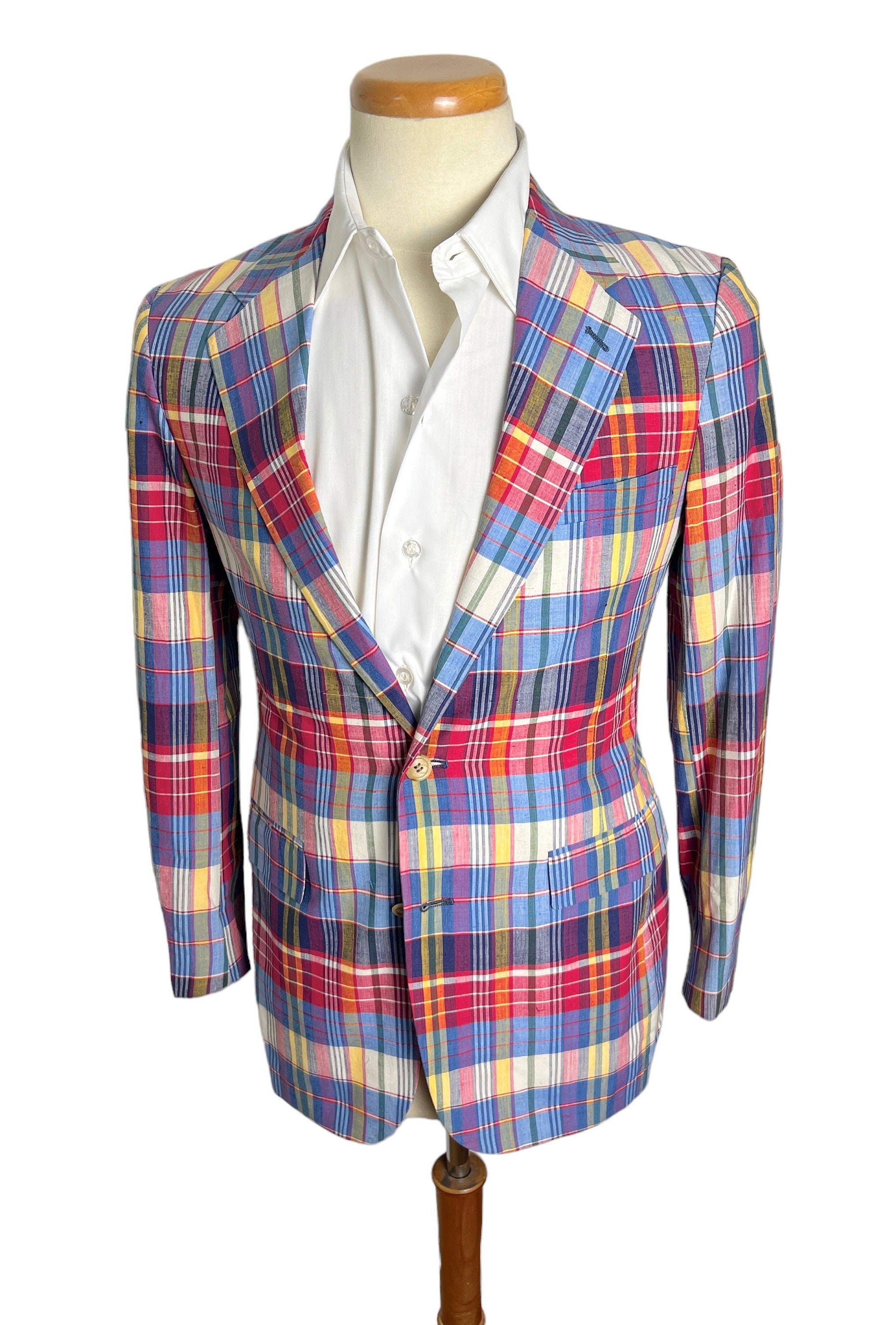Vintage 1980s POLO RALPH LAUREN Madras Plaid Cotton Sport Coat
