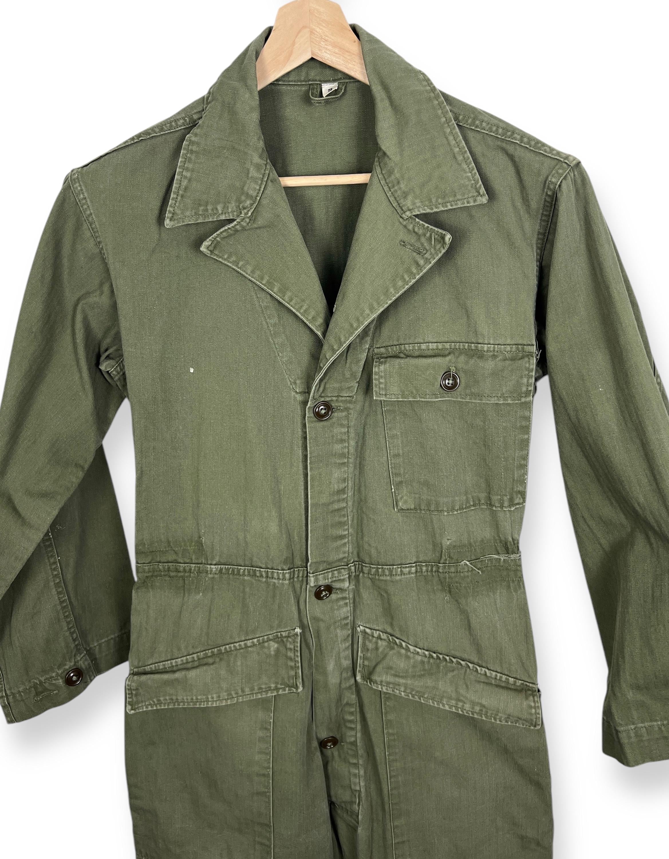 60s U.S. ARMY ヘリンボーンツイル カバーオール 40Rヴィンテージ Vintage WWII US Army HBT Coveralls ~ S ~ Military / Work Wear