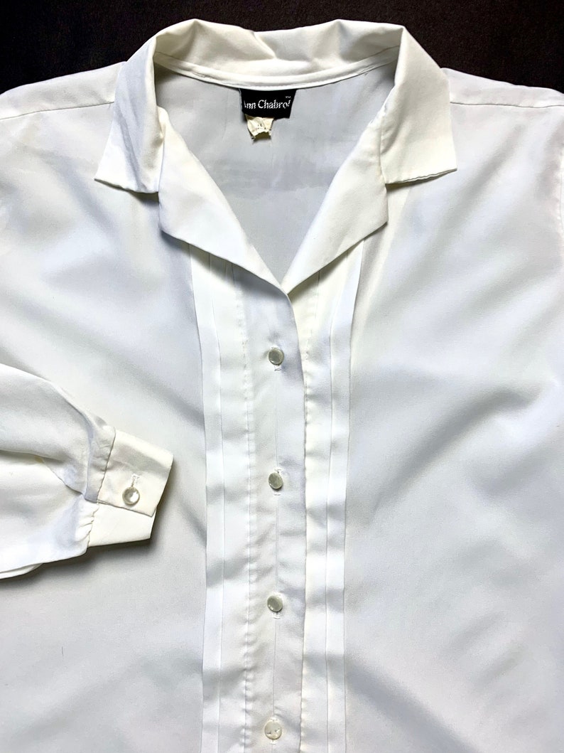 Vintage Women/'s Button-Up Shirt ~ size M to L ~ Basic Minimalist ~ Blouse ~ Tuxedo Tux ~ Ann Chabrol