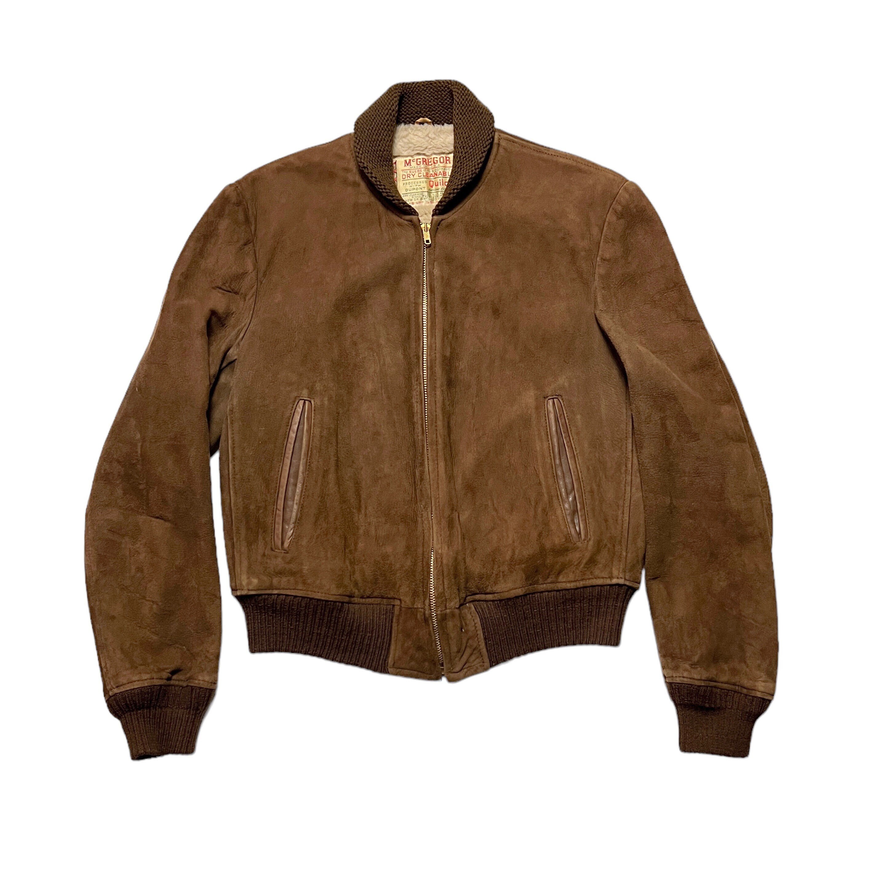 Vintage 1950s MCGREGOR Suede Ricky Jacket Size 38 Shawl Collar 