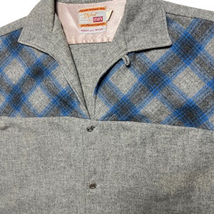 Vintage 1950s LEVI'S Wool Flannel Sport Shirt M Plaid Loop / Camp Collar Rockabilly Italian Collar Plaid Big E Era image 5