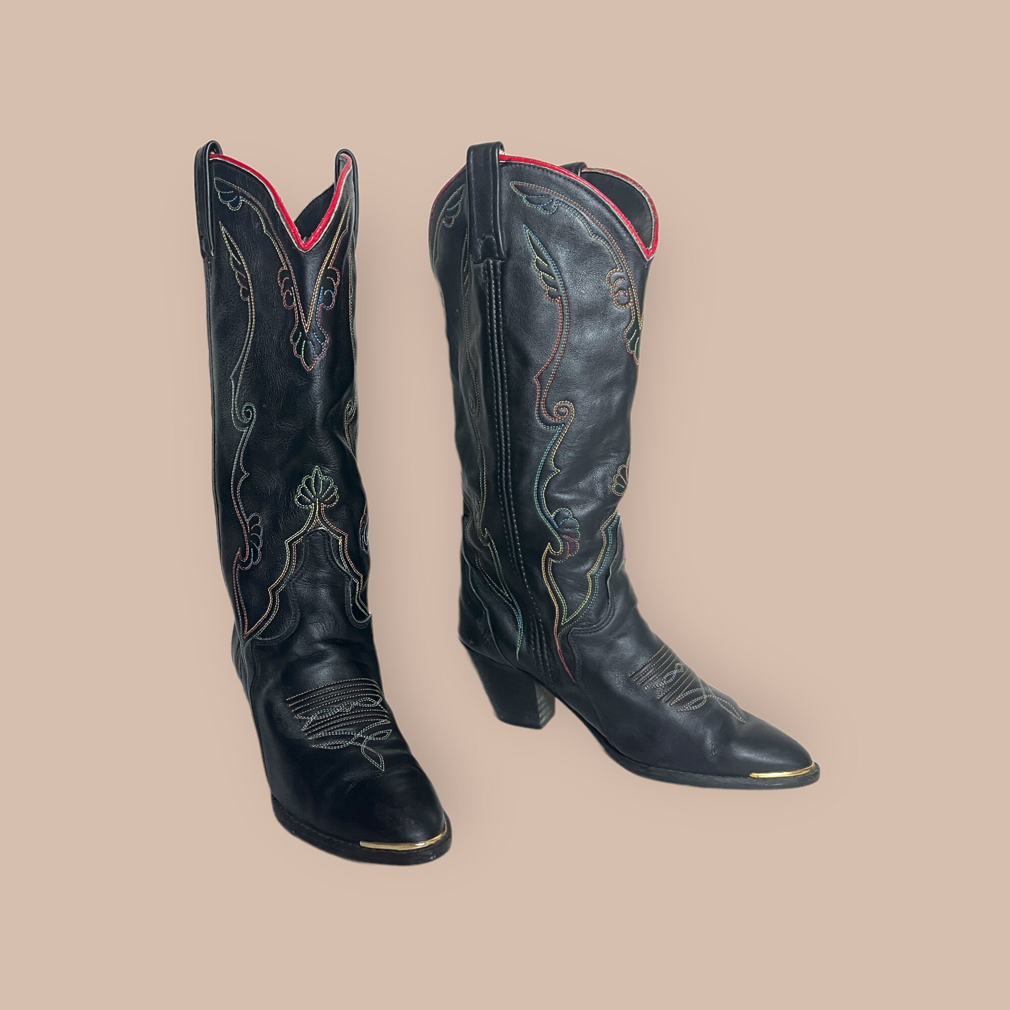 Schoenen damesschoenen Laarzen Cowboy & Westernlaarzen Maat 7.5 M Acme Dingo Womens Vintage Cowboy Western Laarzen Dubbelzijdig Thunderbird Inlays 