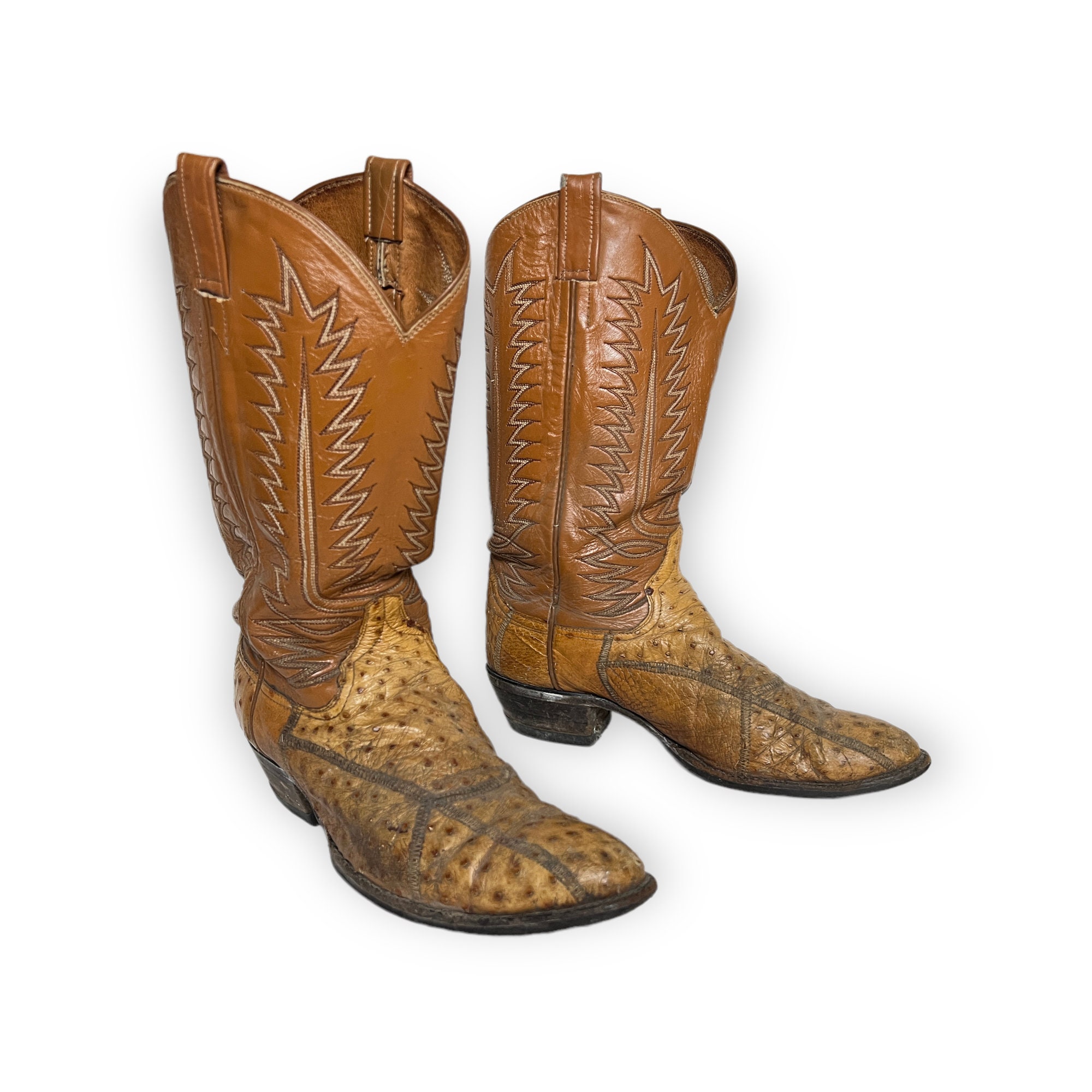 Schoenen Herenschoenen Laarzen Cowboy & Westernlaarzen Justin 8931 Vtg Full Quill Ostrich Cowboy Boots Mens 10.5 D 