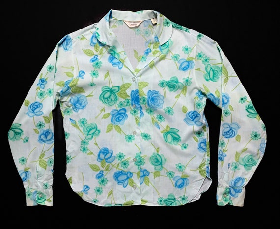 Vintage 1970s 1980s Lady Arrow Long Sleeve V-Neck Collared Button Up Blouse Size 14
