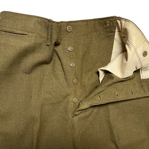 Vintage WWII US Army OD Wool Field Trousers / Pants measure 31.5 Waist Button-Fly Military Uniform 1940s / 40s 31 32 Waist image 4