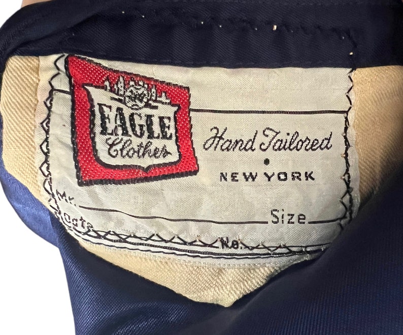 Vintage 1940s EAGLE CLOTHES Double-Breasted Wool 2pc Suit 42 Long jacket / pants Talon Zipper image 8
