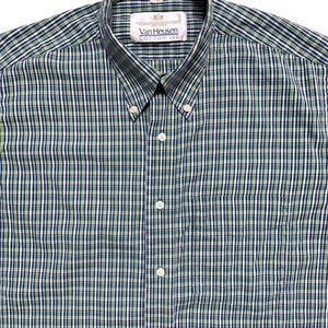 Vintage Made in England VAN HEUSEN Oxford Cloth Button-Down Shirt size M Broadcloth Plaid image 2