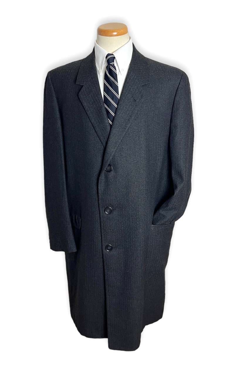 Vintage 1950s KUPPENHEIMER Wool Tweed Overcoat size 46 Long / Extra Large Trench Coat Herringbone Union Made image 1